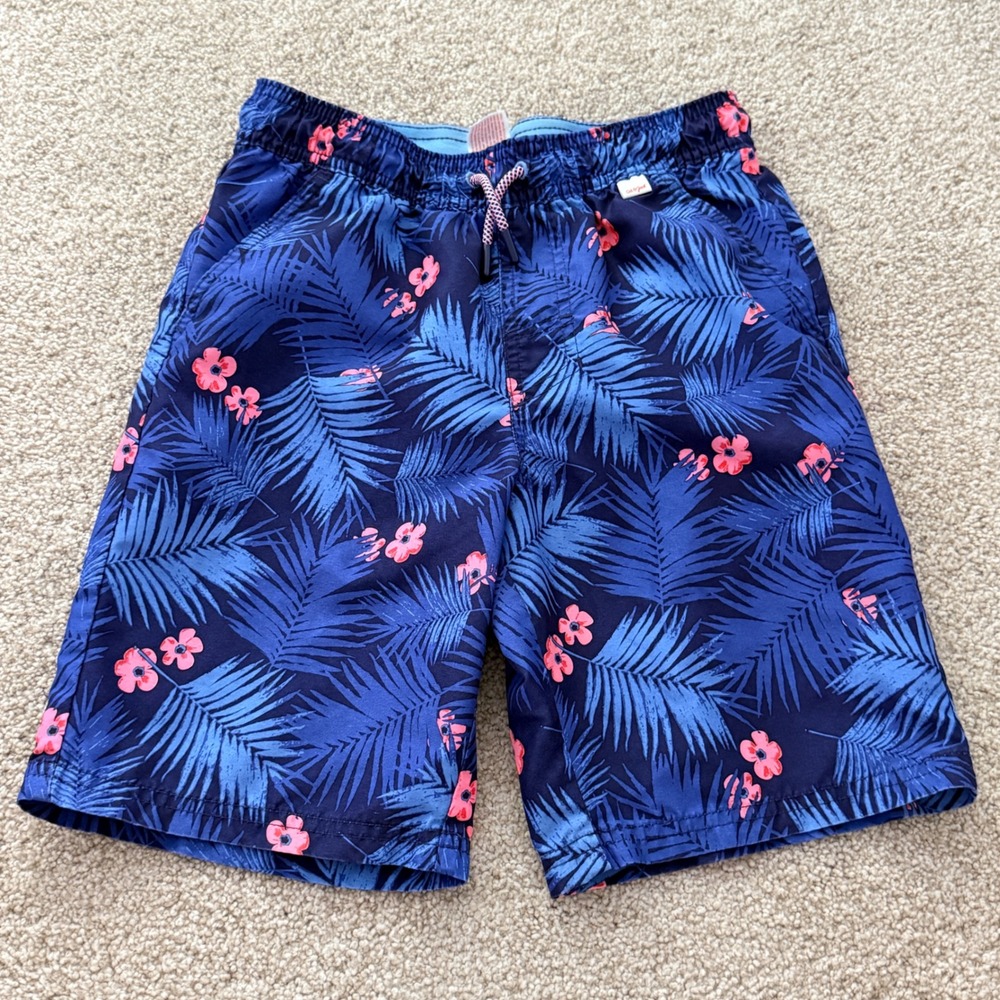 Cat & Jack Swim Trunks Boys M 8/10 Blue Tropical Palm Leaf Floral Mesh Lined